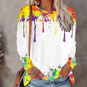 Vibrant Paint Splash Long Sleeve Tee
